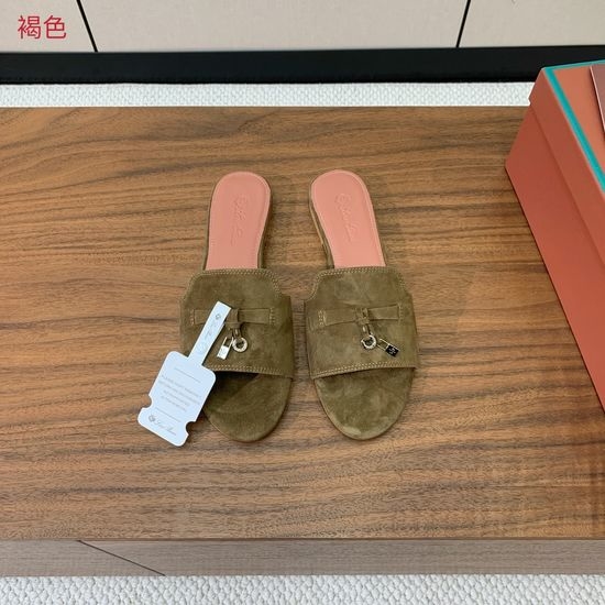 Loro Piana Suede Flat Slides With Decorative Charm Strap