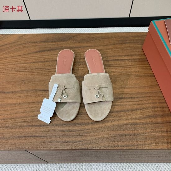 Loro Piana Suede Flat Slides With Decorative Charm Strap