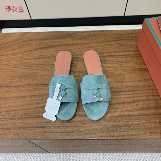 Loro Piana Suede Flat Slides With Decorative Charm Strap