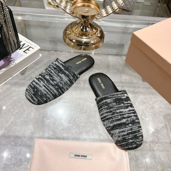Miu Miu Woven Fabric Closed Toe Casual Slip On House Slides