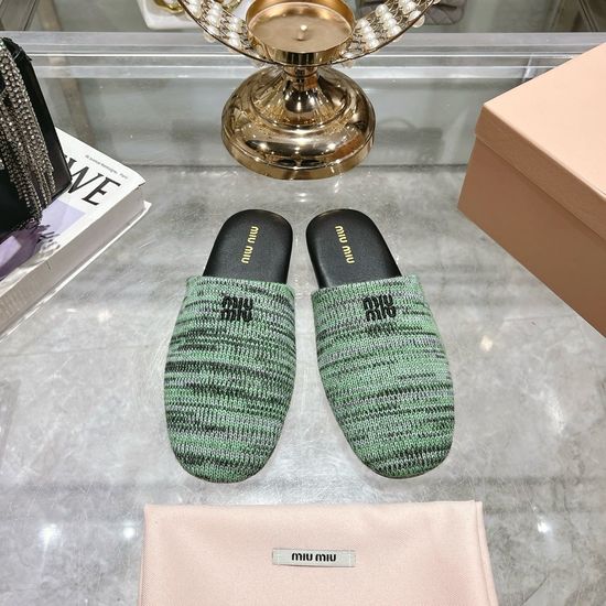 Miu Miu Woven Fabric Closed Toe Casual Slip On House Slides