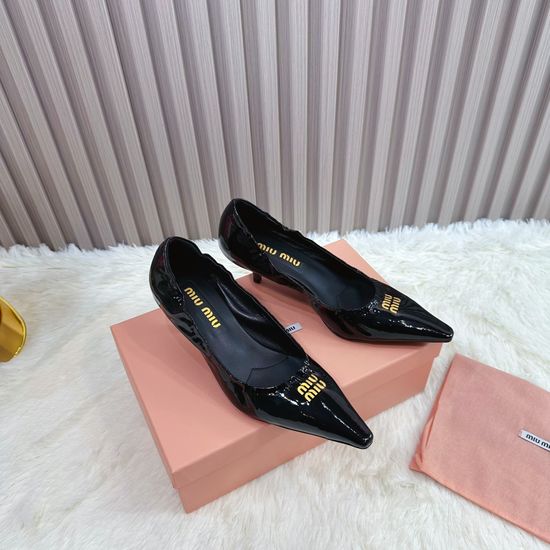 Miu Miu Patent Leather Slip-On Elegant Low Heel Shoes