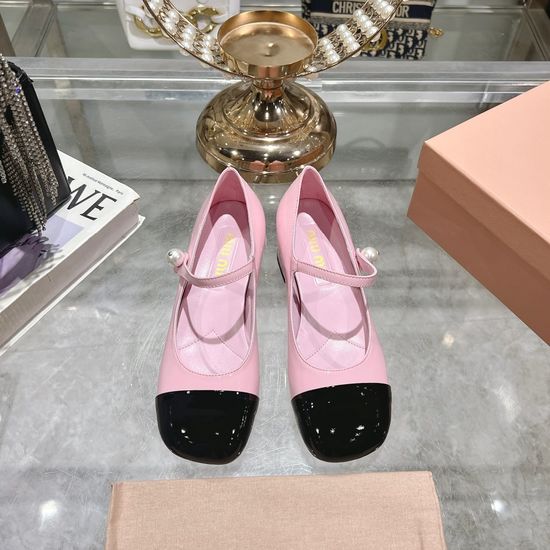 Miu Miu Color Block Chunky Heel Mary Jane Pearl Buckle Dress Shoes