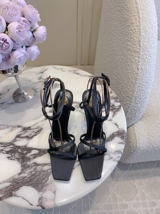 Yves Saint Laurent Letter Heel High Heeled Sandals with Silk Upper