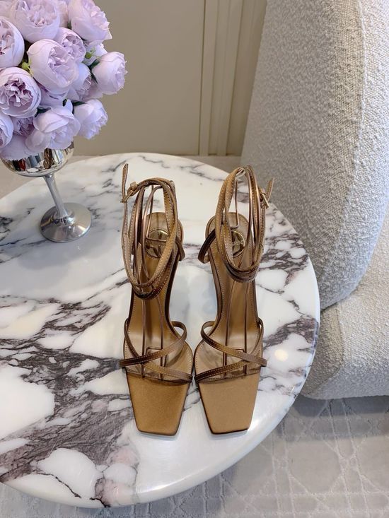 Yves Saint Laurent Letter Heel High Heeled Sandals with Silk Upper