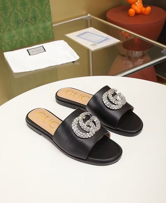 Gucci Elegant Crystal Decor Flat Slide Sandals For Daily Wear