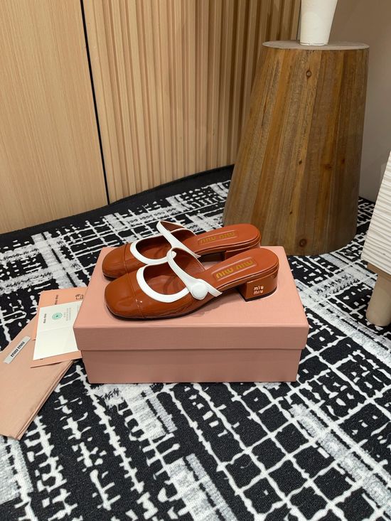 Miu Miu Patent Leather Mary Jane Block Heel Mules