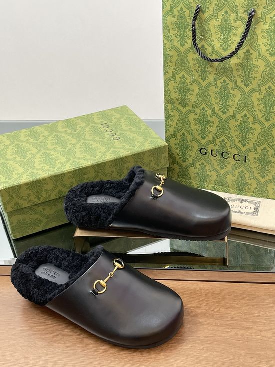 Gucci Premium Wool Lined Horsebit Platform Mule Slippers