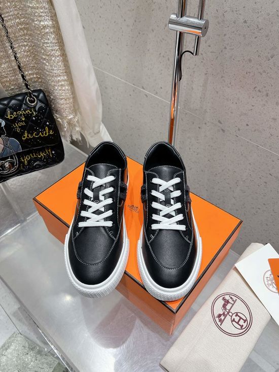 Hermes Classic Low-Top Sneakers with Metal Buckle Detail