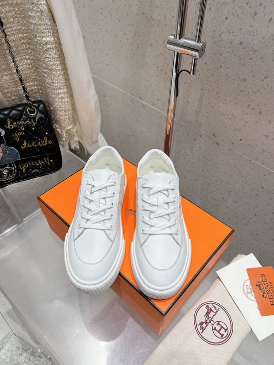 Hermes Classic Low-Top Sneakers with Metal Buckle Detail