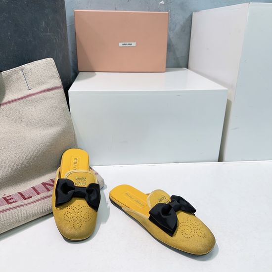 Miu Miu Bow Decor Perforated Leather Mule Loafers
