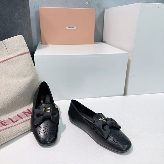 Miu Miu Bow Embellished Perforated Leather Loafer Flats