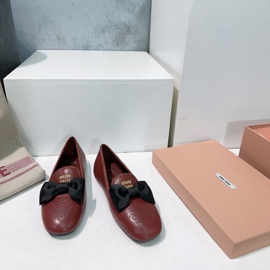 Miu Miu Bow Embellished Perforated Leather Loafer Flats