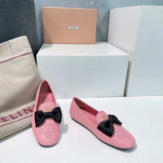 Miu Miu Bow Embellished Perforated Leather Loafer Flats