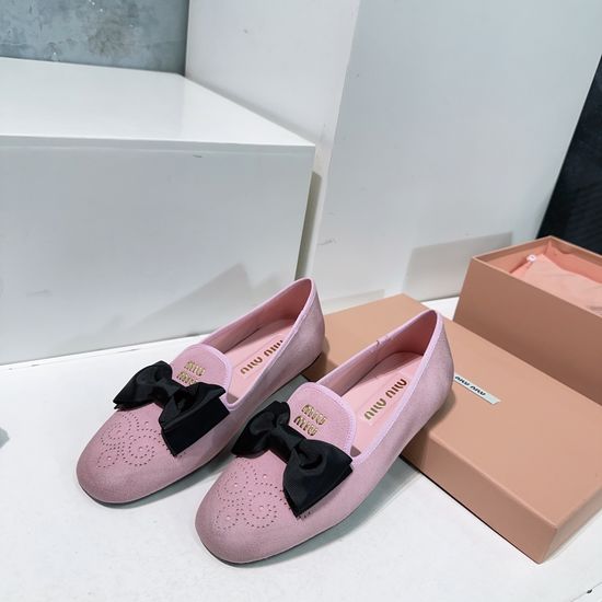 Miu Miu Bow Embellished Perforated Leather Loafer Flats