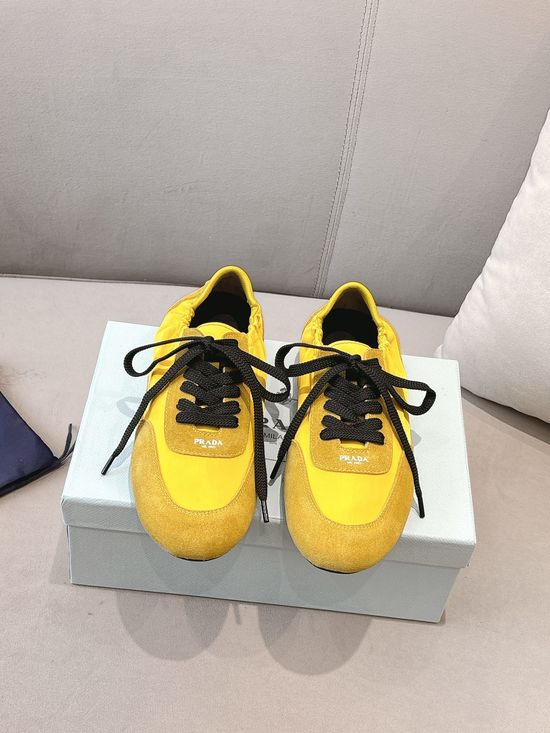 Prada Yellow Suede Casual Training Shoes with Soft Lining