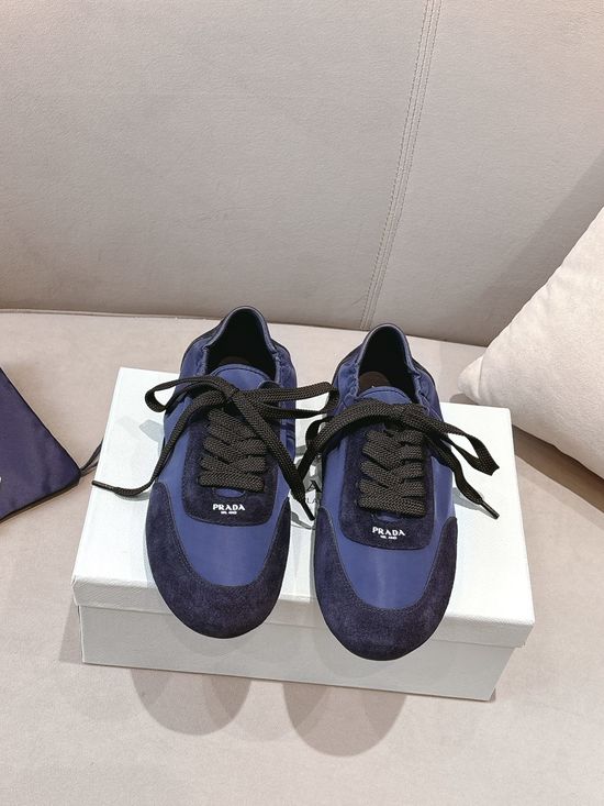 Prada Blue Suede Casual Sneakers Comfortable Soft Sole Daily Shoes