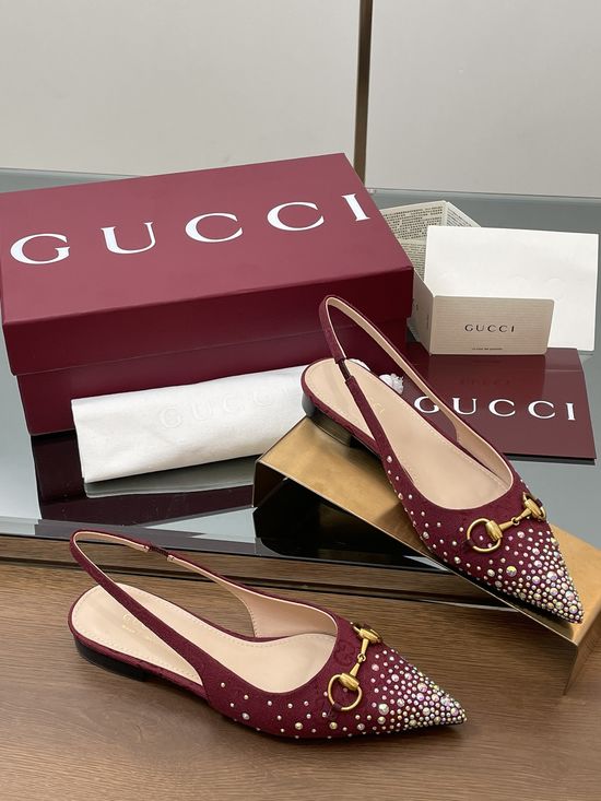 Gucci Crystal Embellished Pointed Toe Slingback Low Heel Sandals