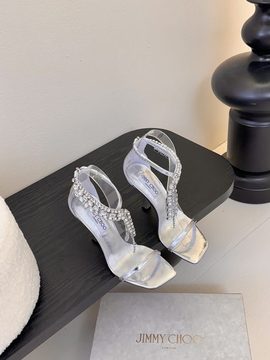 Jimmy Choo Rhinestone Buckle Pointed Toe Flat Sandals