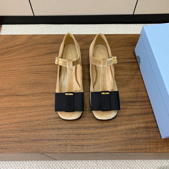 Prada T-strap Bow Mary Jane Flats with Patent Leather Upper