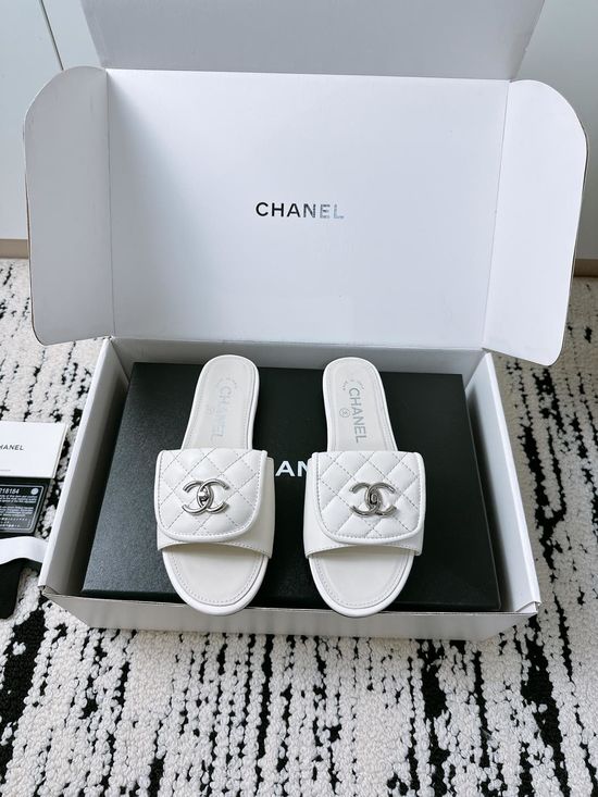 Chanel Quilted Buckle Flat Slide Sandals with Leather Sole