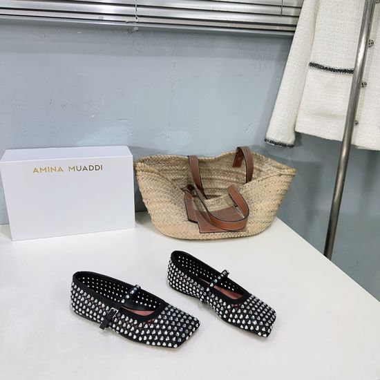 Ami Heart Crystal Cutout Cowhide Casual Loafer Flats