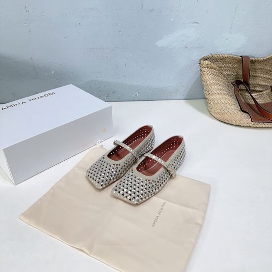 Ami Heart Crystal Cutout Cowhide Casual Loafer Flats
