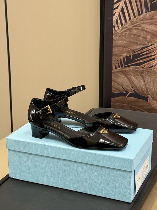 Prada Chic Square Toe Block Heel Leather Dress Shoes