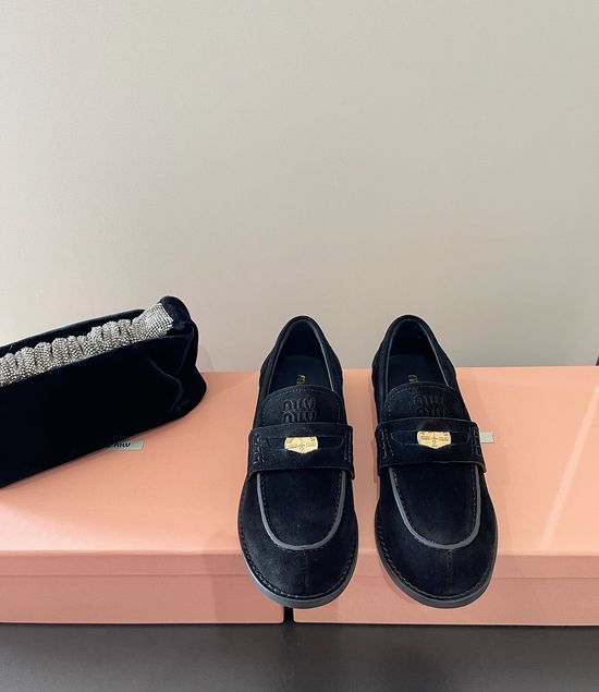 Miu Miu Patent Leather Coin Decor Flat Heel Loafer Shoes Comfortable