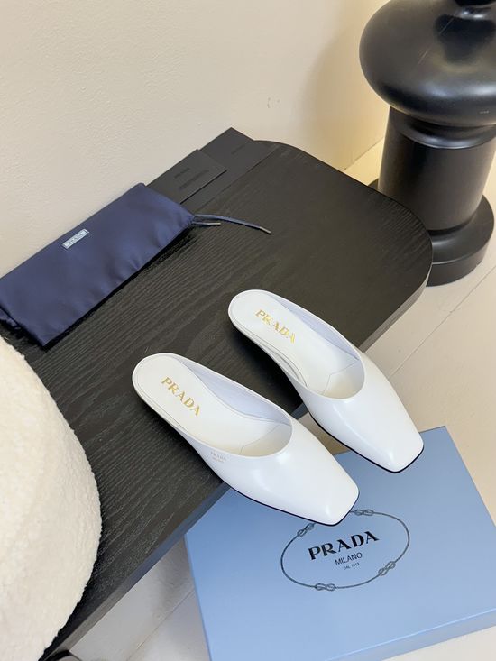 Prada Classic Triangle Logo Flat Shoes with Genuine Leather