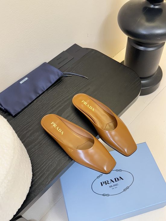Prada Classic Triangle Logo Flat Shoes with Genuine Leather