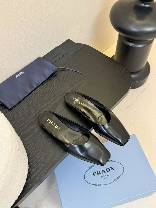 Prada Classic Triangle Logo Flat Shoes with Genuine Leather