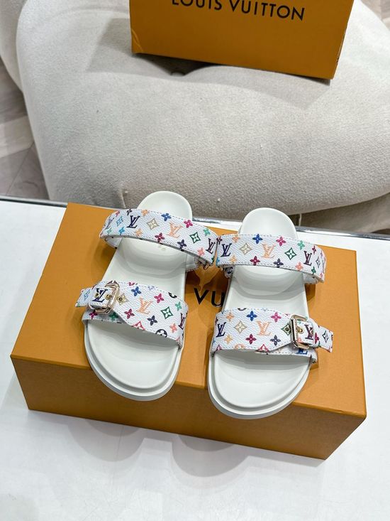Louis Vuitton Classic Leather Slip On Slippers With Decorative Logo