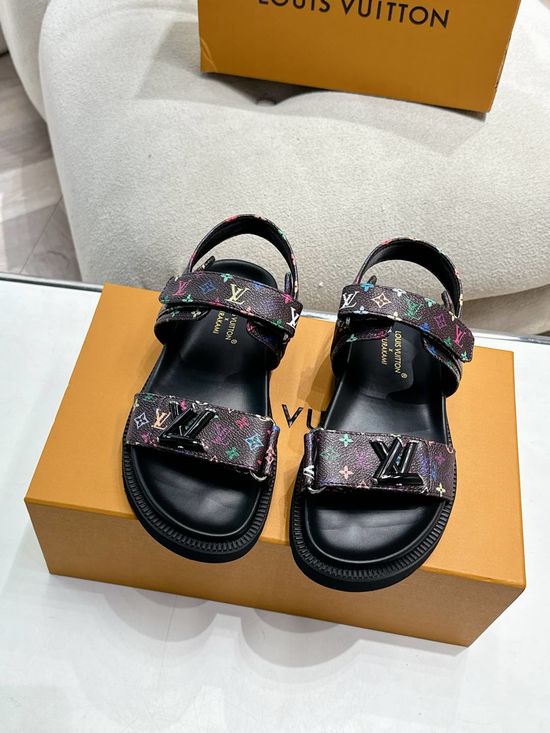 Louis Vuitton Premium Leather Slipper Perforated Detail Metal Accent Durable Outsole