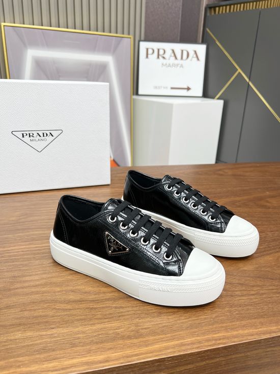 Prada Soft Leather Classic Triangle Logo Casual Loafers
