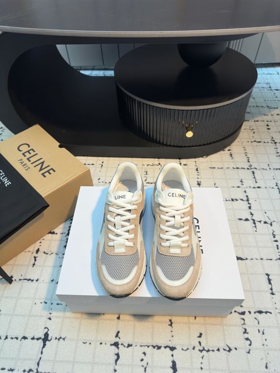 Celine Lace-up Thick Sole Casual Breathable Leather Sneakers