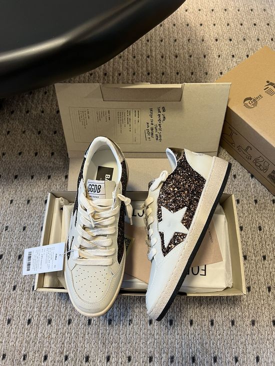 Golden Goose Caramel Brown White Star Distressed Platform Shoes