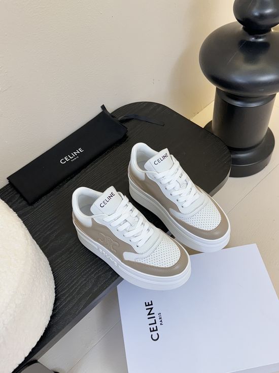 Celine Elevated Casual White Leather Shoes With Embossed Logo