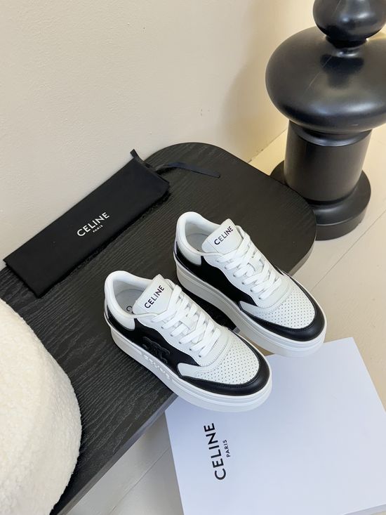 Celine Elevated Casual White Leather Shoes With Embossed Logo