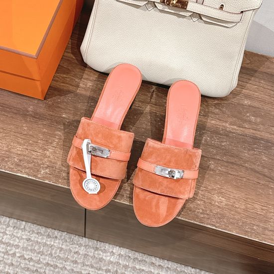 Hermes Classic Buckle Decor Low Heel Sandals Premium Leather Sole