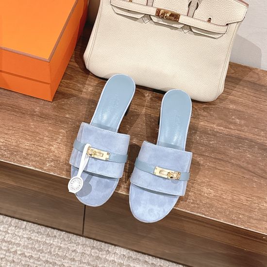 Hermes Classic Buckle Decor Low Heel Sandals Premium Leather Sole