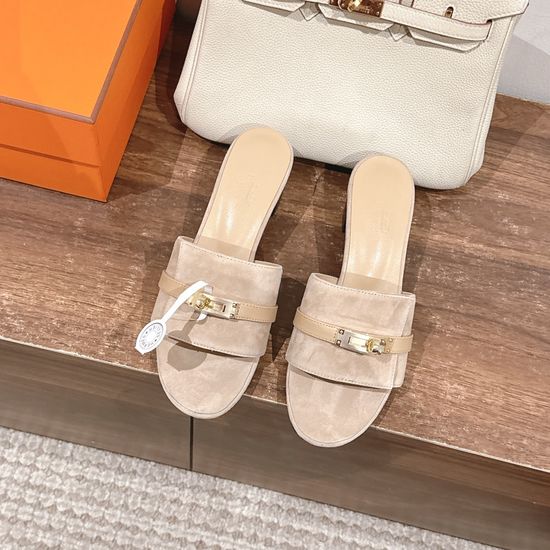 Hermes Classic Buckle Decor Low Heel Sandals Premium Leather Sole