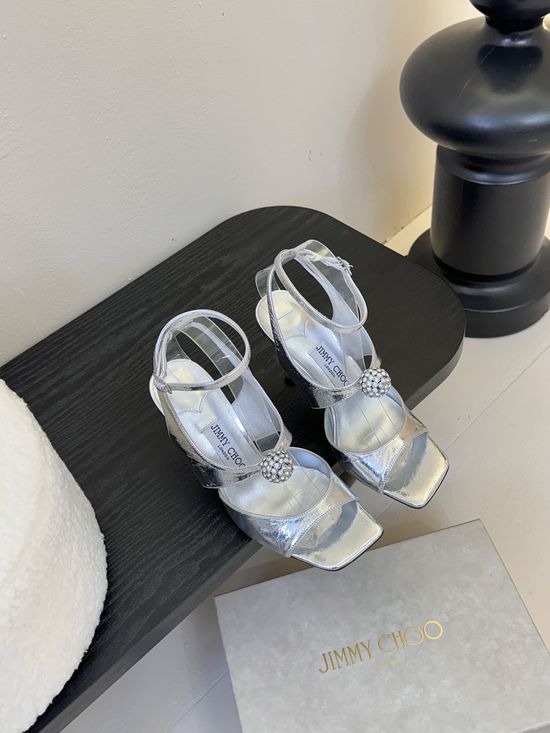 Jimmy Choo Elegant Crystal Buckle Flat Sandals Premium Leather Upper