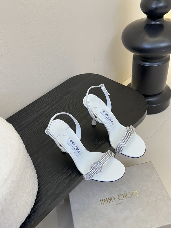 Jimmy Choo Rhinestone Buckle Pointed Toe Sheepskin Flat Sandals