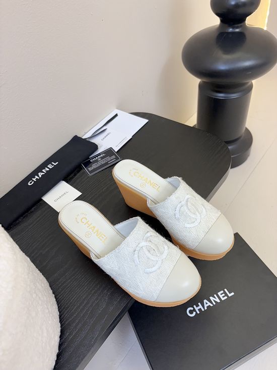 Chanel Wedge Heel Leather Half Slip-on Mules