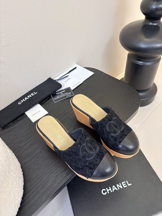 Chanel Wedge Heel Leather Half Slip-on Mules