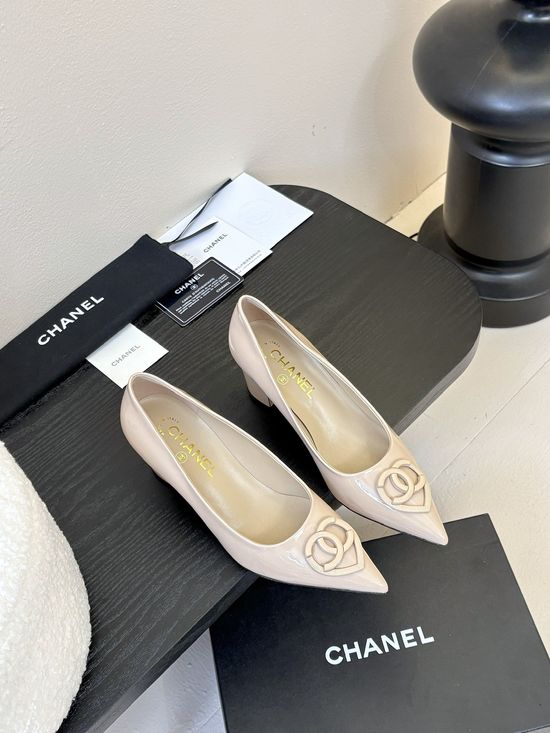 Chanel Heart Buckle Pointed Toe Leather Mary Jane Shoes