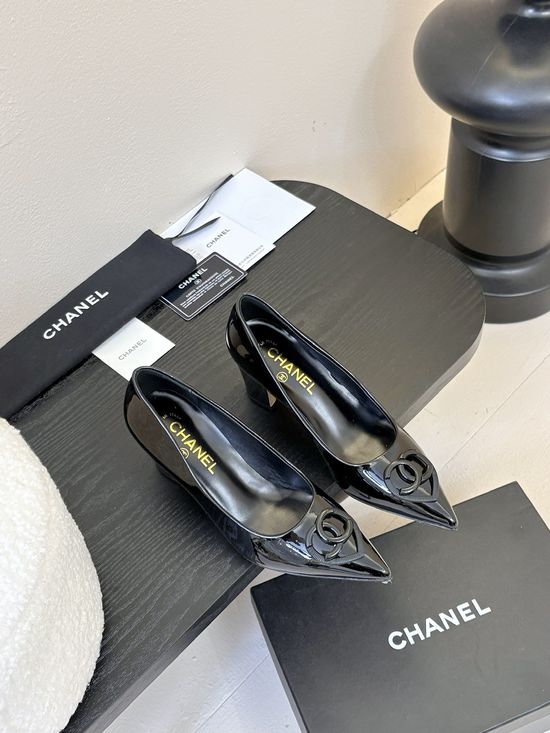 Chanel Heart Buckle Pointed Toe Leather Mary Jane Shoes
