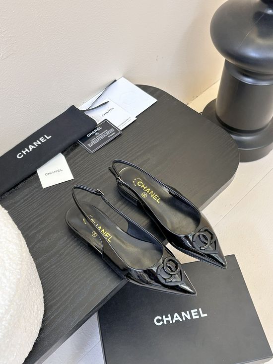 Chanel Heart Buckle Pointed Toe Leather Mary Jane Shoes