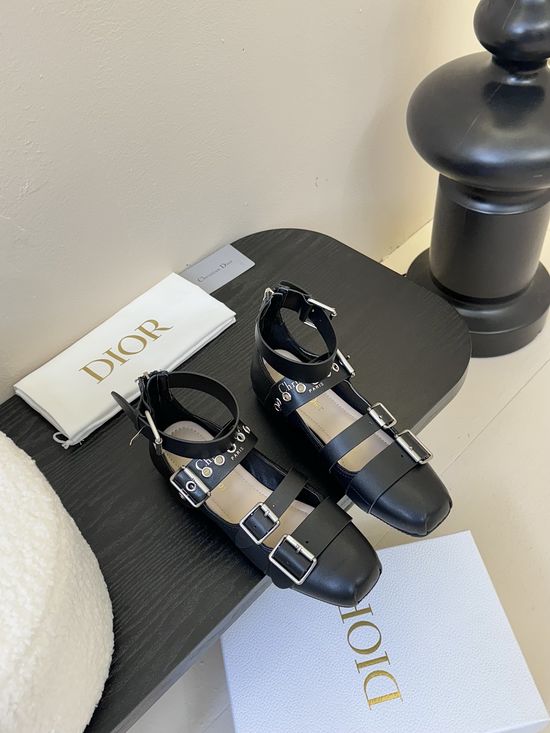 Christian Dior Logo Buckle Leather Loafer Mary Jane Flats
